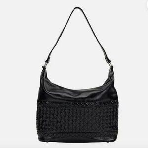 Patricia Nash WINNETT Vintage Distressed Leather Hobo Bag-BLACK-nwt